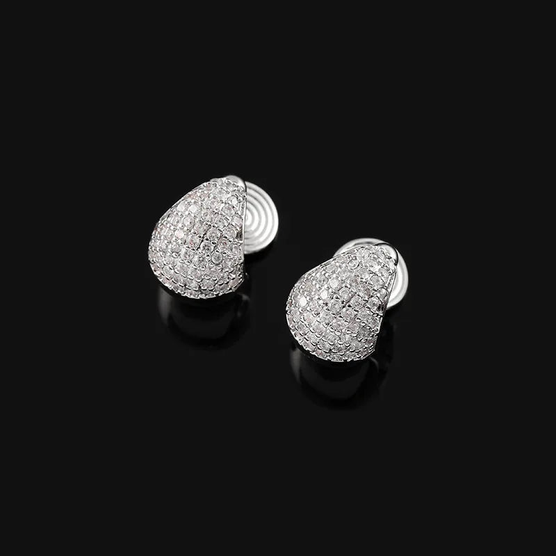 Elegant Teardrop Micro Pave Zircon Stud & Clip On No Piercing Light Luxury Commuter Earrings