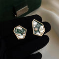 Artistic Asymmetric Star Moon Stud Earrings Copper Irregular Geometric Oil Painting Style