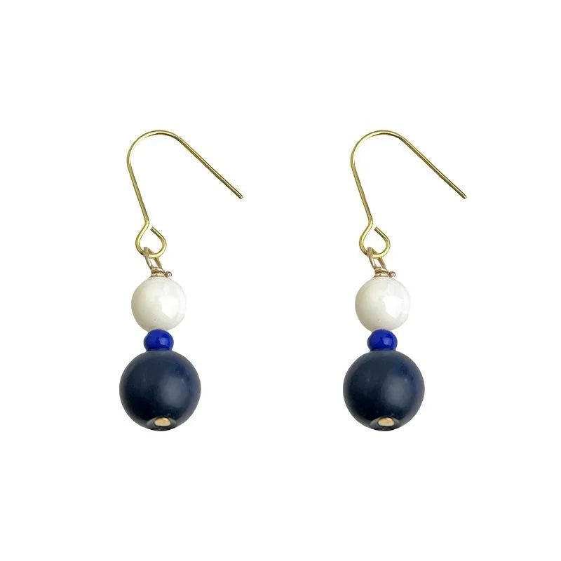 Natural Stone Geometric Round Drop Earrings Handmade Chinese Style Vintage Ethnic Jewelry