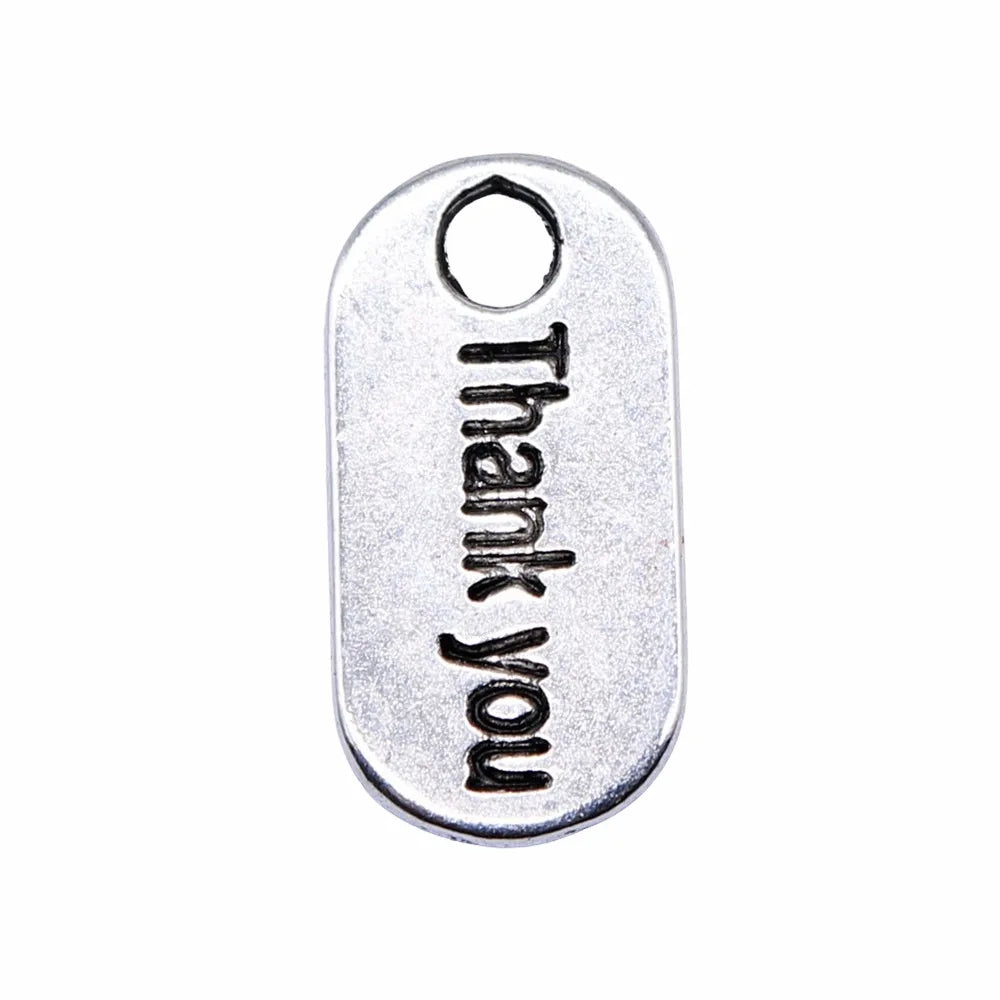 18x10mm 0.9g Antique Silver Zinc Alloy Thank You Word Tag Letter Charm Pendant for DIY Jewelry Making