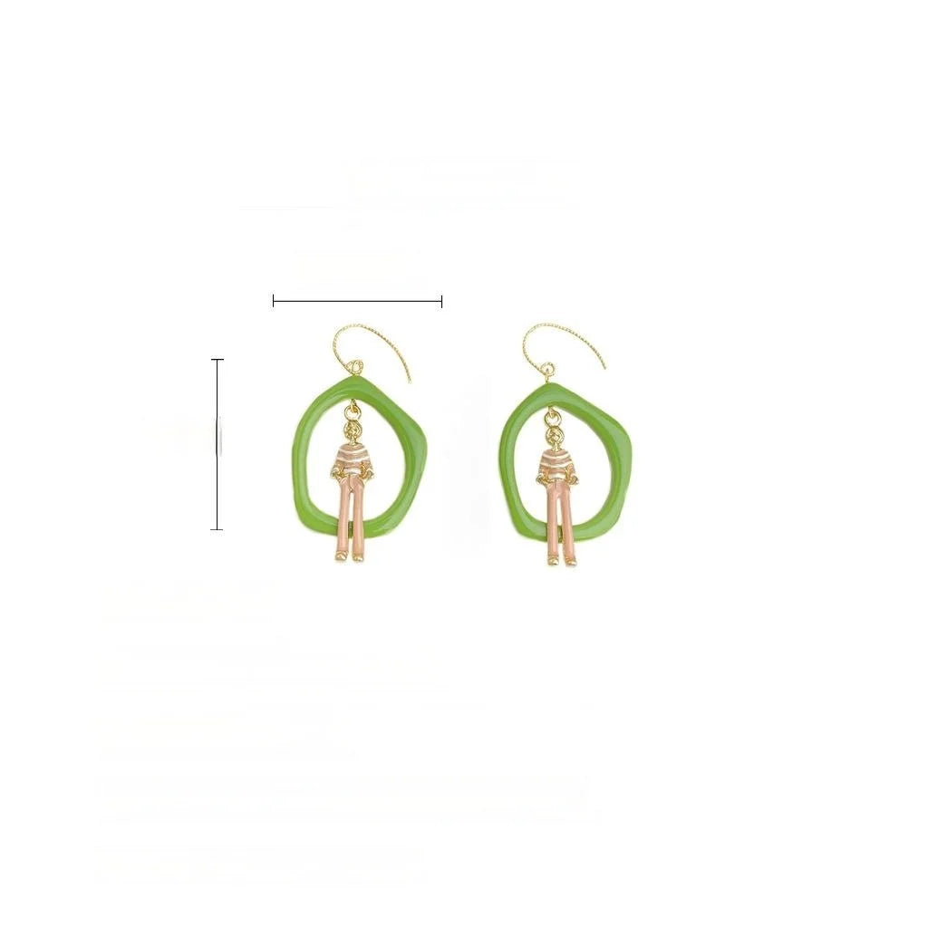 Niche Designer Resin Geometric Round Drop Earrings, Sweet Artistic Swing Girl Style