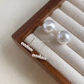 Light Luxury Faux Pearl Stud Earrings Silver Plated Geometric Round Minimalist Two Way Ear Jewelry
