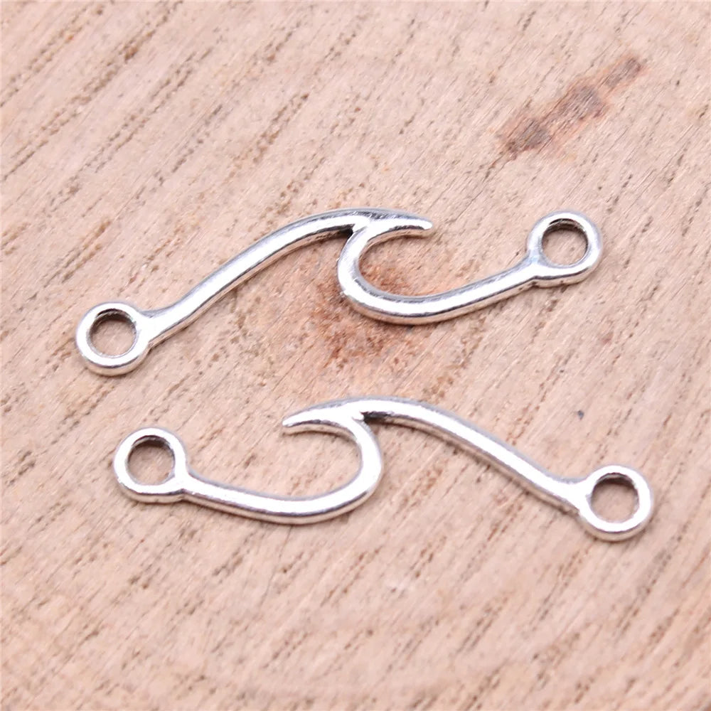 31x8mm 0.68g Antique Silver Zinc Alloy Sea Wave Connector Charm Pendant for DIY Bracelet Jewelry Making