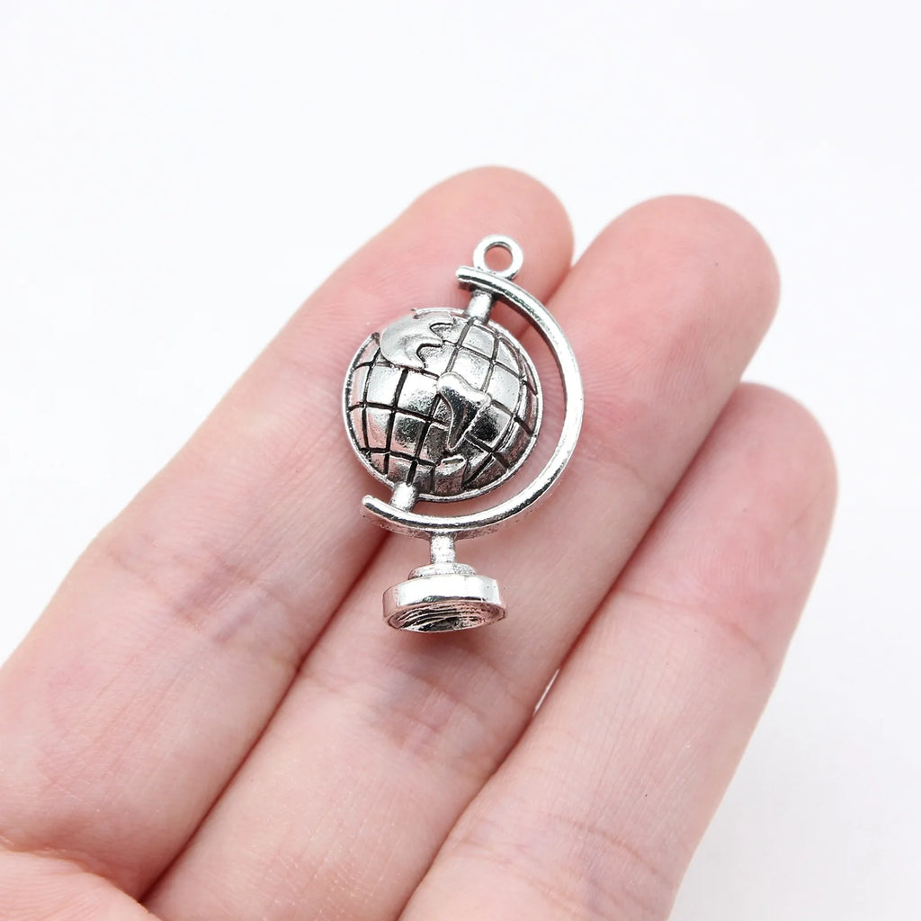 28x17mm 3.6g Antique Silver Zinc Alloy Globe Charm Pendant for DIY Jewelry Making