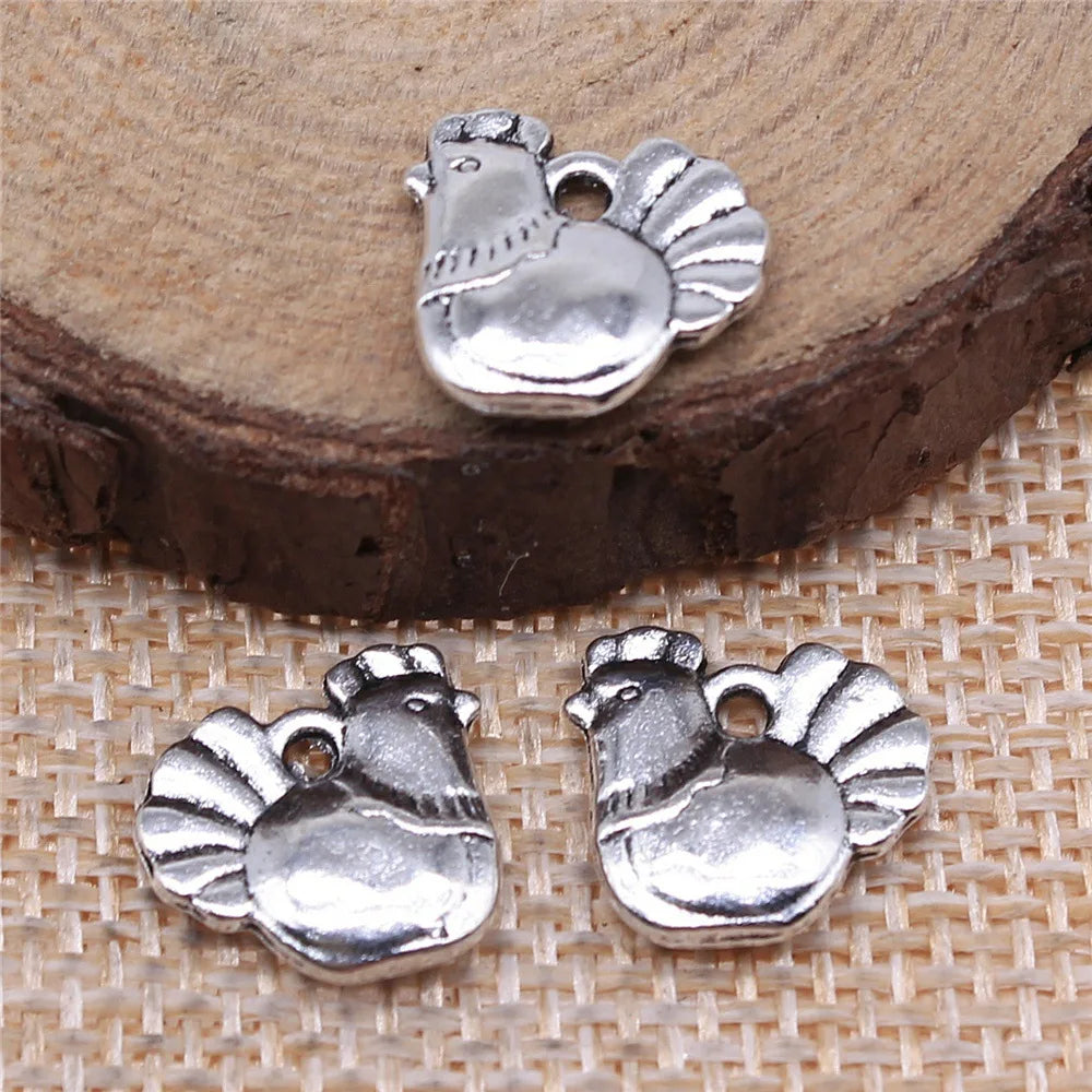 13x13mm 1.5g Antique Silver Zinc Alloy Hen Charm Pendant for DIY Necklace Bracelet Jewelry Making