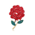 Elegant Red Rose Flower Rhinestone Enamel Brooch, Gold Tone Alloy Lapel Pin Corsage Gift For Women