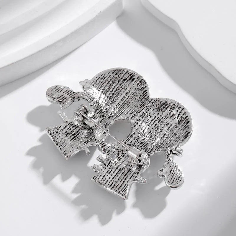 Cute Christmas Double Snowman Enamel Brooch With Rhinestone And Pearl Accents, Festive Lapel Pin Gift