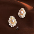 French Vintage 14K Plated Irregular Geometric High Gloss Pearl Drop Earrings