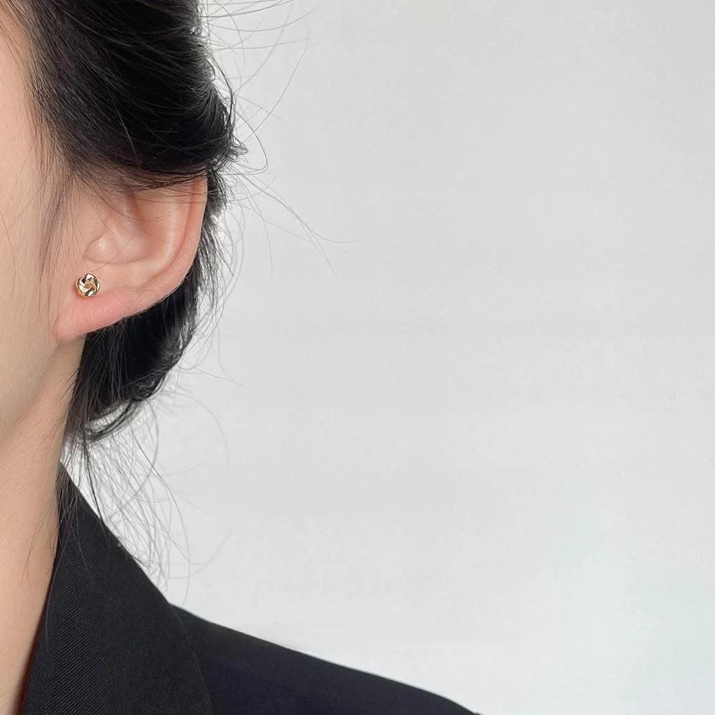 14K Gold Plated Copper Mini Hollow Geometric Flower Stud Earrings Minimalist Daily Jewelry