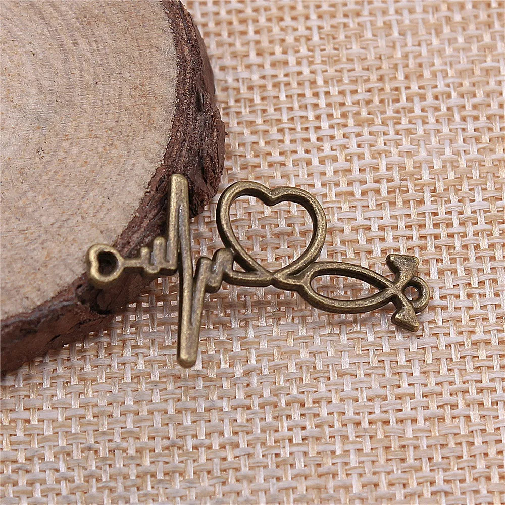 19x34mm 1.8g Multicolor Zinc Alloy ECG Heart Connector Charm for DIY Bracelet Necklace Making