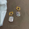 Vintage Baroque Freshwater Pearl Drop Earrings Irregular Geometric Copper French Style