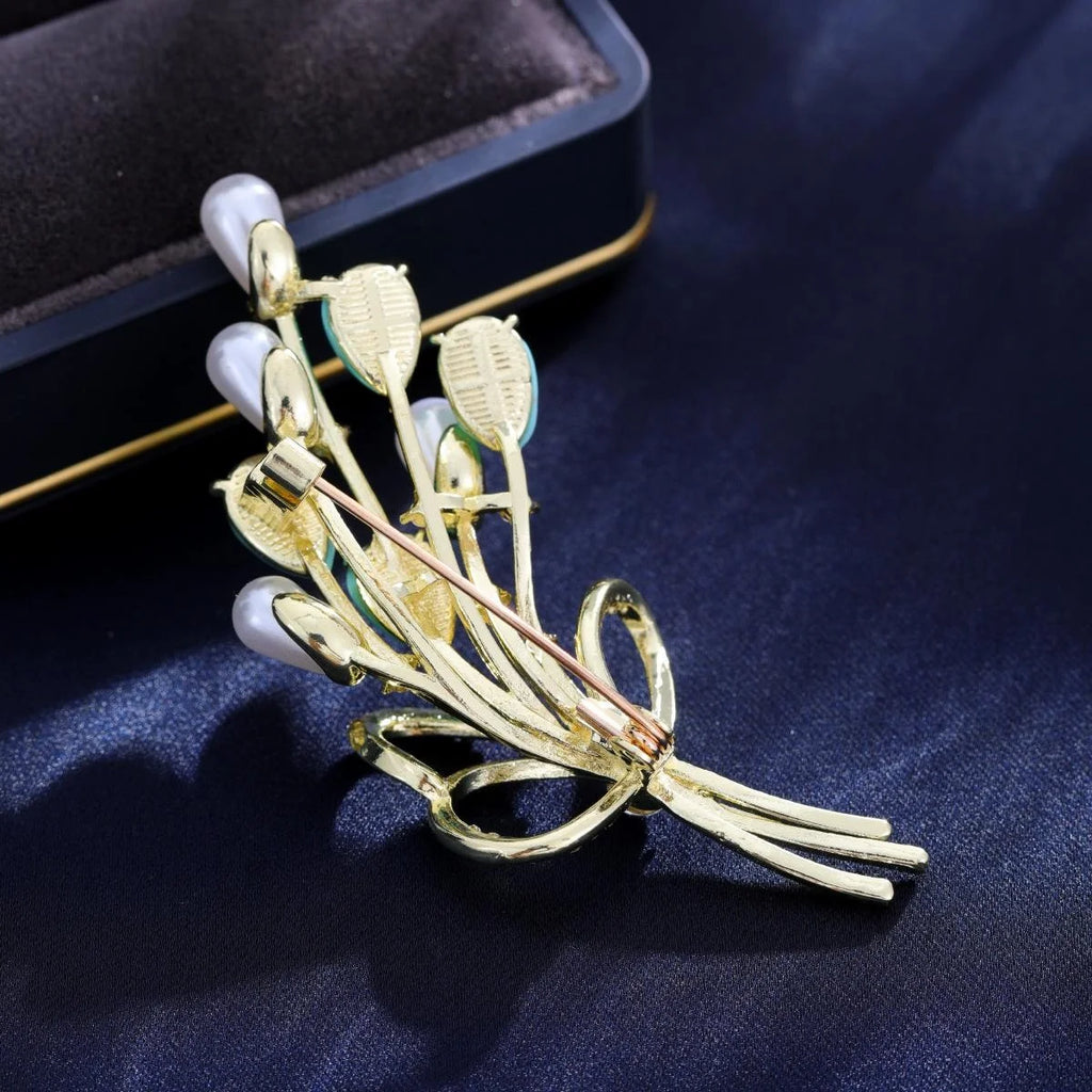 Elegant Turquoise Balloon Bouquet Brooch With Pearl Rhinestone Alloy Lapel Pin Luxury Suit Corsage Gift