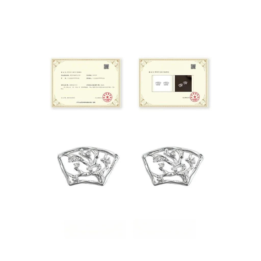 New Chinese Style Geometric Line Plum Blossom Copper Stud Earrings