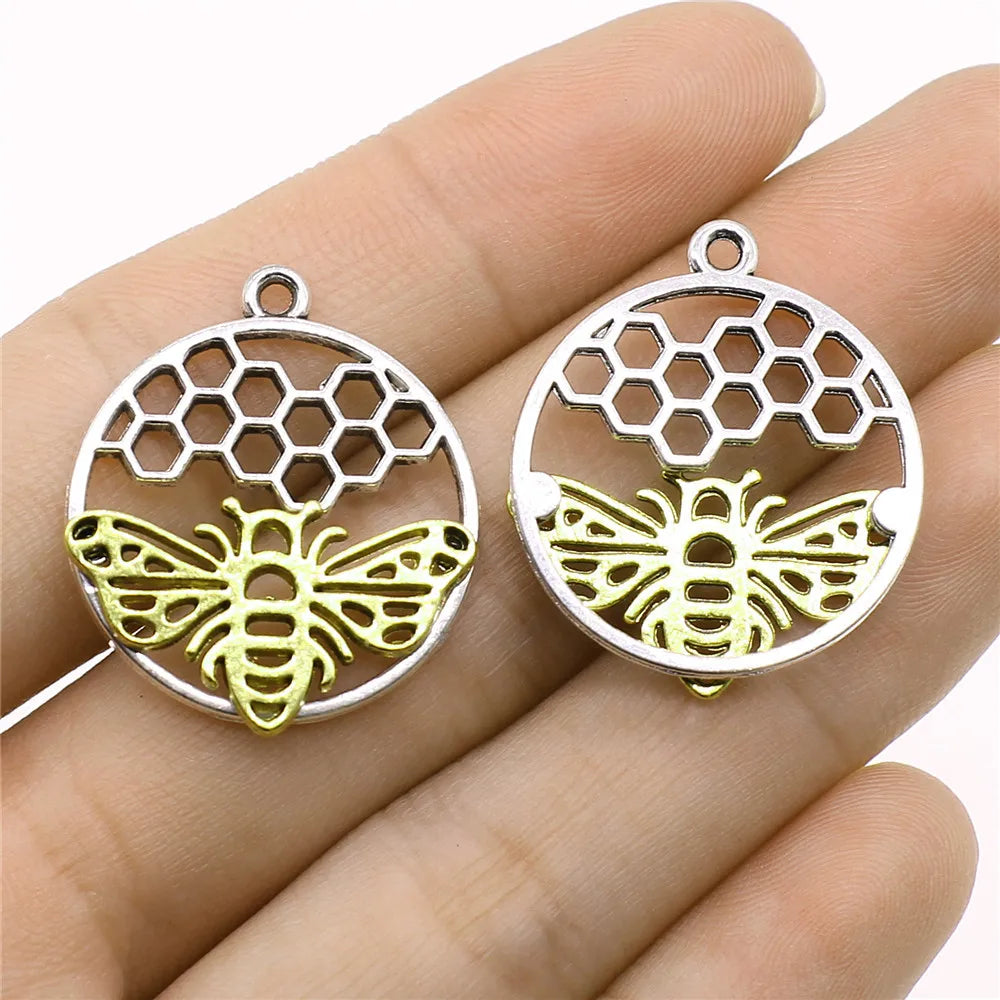 25x29mm 3g Antique Silver Zinc Alloy Bee Honeycomb Charm Pendant for Necklace Bracelet Making