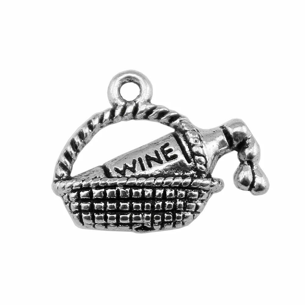 19x15mm 1.3g Antique Silver Zinc Alloy Wine Basket Charm Pendant for DIY Necklace Jewelry Making