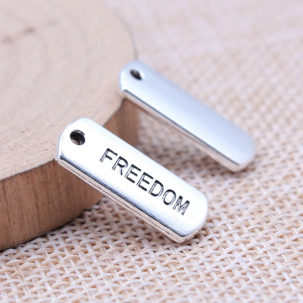 8x21mm 1.9g Antique Silver Zinc Alloy FREEDOM Tag Charm Pendant for DIY Bracelet Necklace Making