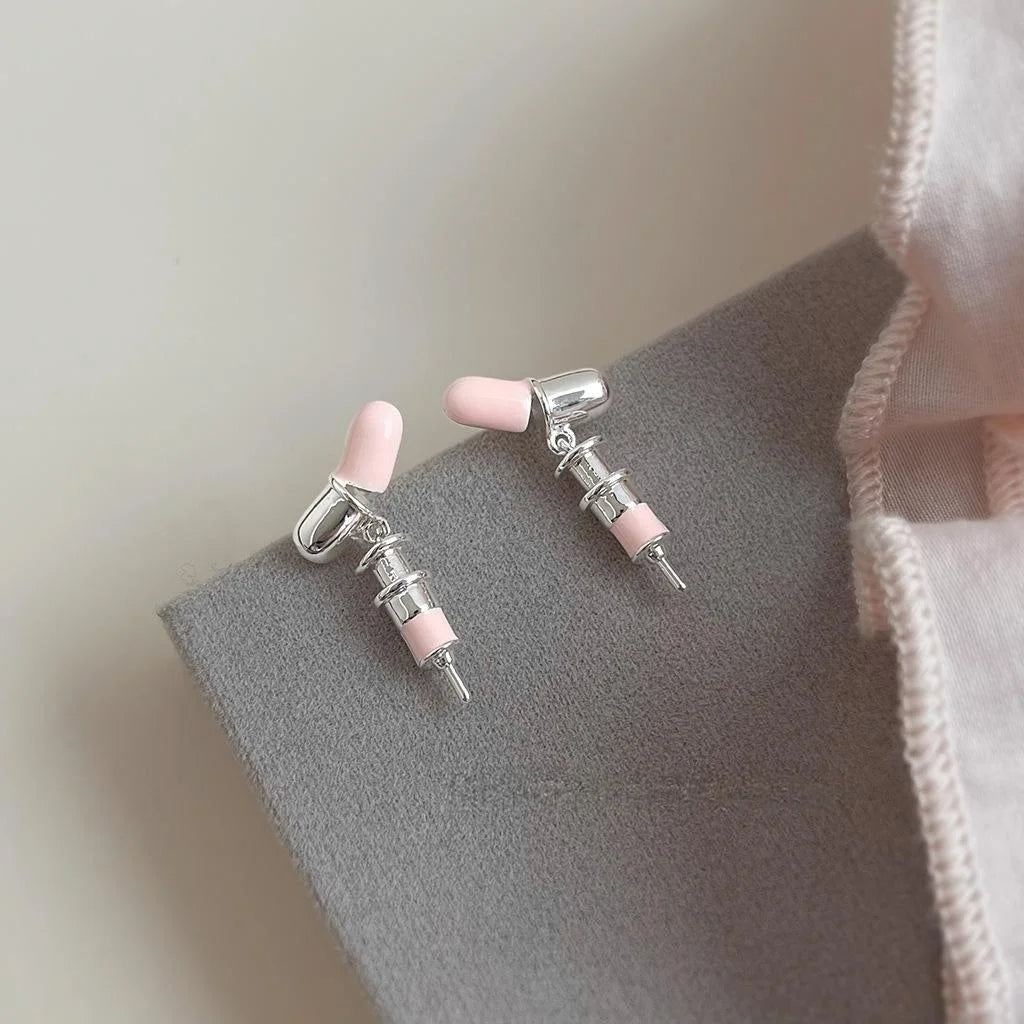 Designer Pink Capsule Drop Earrings Copper Irregular Geometric Sweet Cool Style