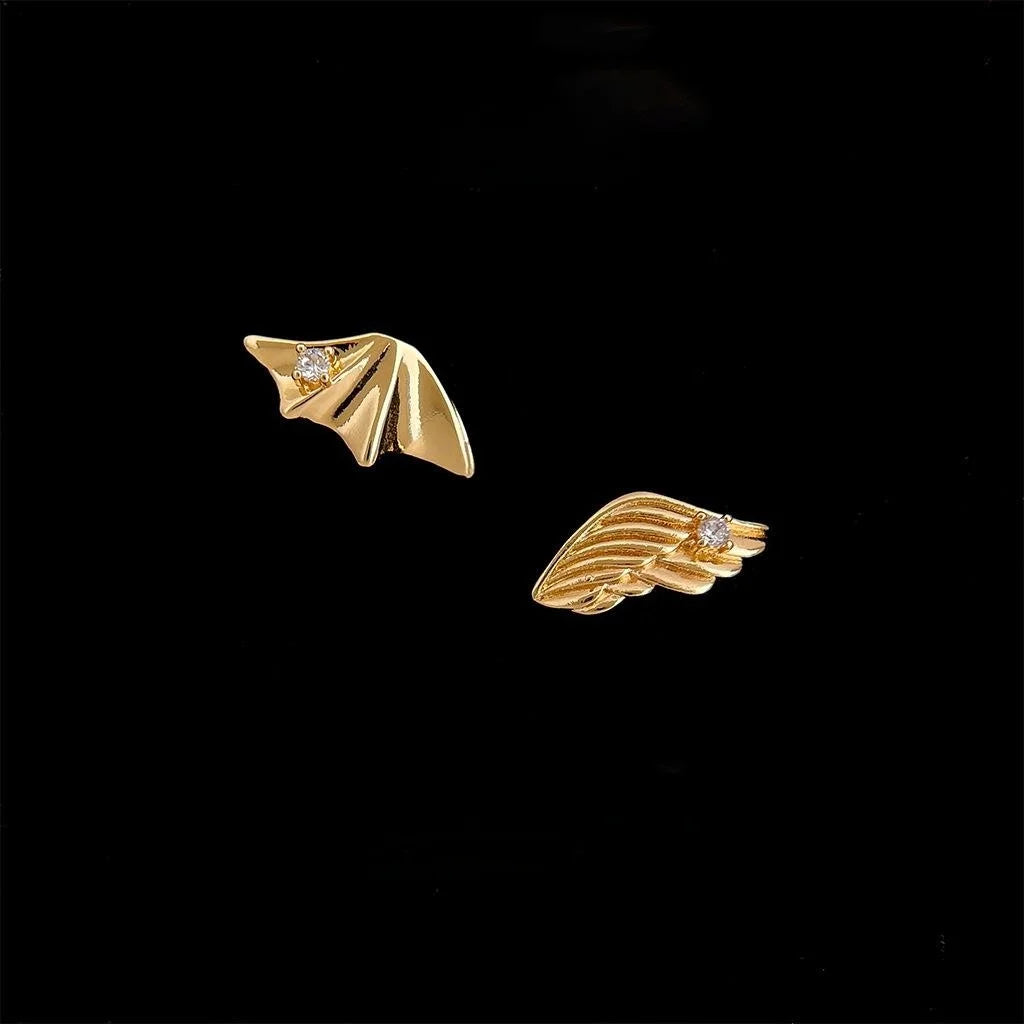 Style Asymmetric Angel Wing Stud Earrings Copper Micro Pave Zircon Jewelry