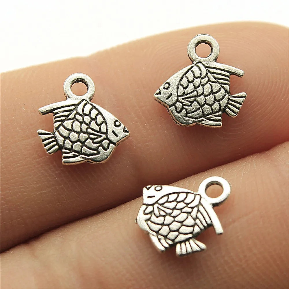 10x9mm 0.4g Antique Silver Zinc Alloy Tropical Fish Charm Pendant for DIY Ocean Jewelry Making