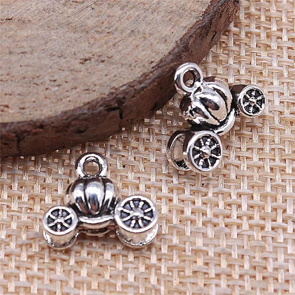 13x11mm 1.5g Antique Silver Zinc Alloy Pumpkin Carriage Charm Pendant for DIY Fairy Tale Jewelry Making