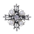 Luxury Geometric Cross Pearl Rhinestone Brooch Silver Tone Alloy Lapel Pin Corsage Suit Accessory Gift