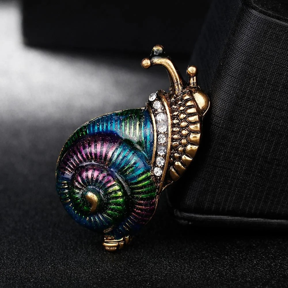 Cute Enamel Snail Brooch With Rhinestones, Gold Tone Alloy Lapel Pin Corsage For Women Suit Gift