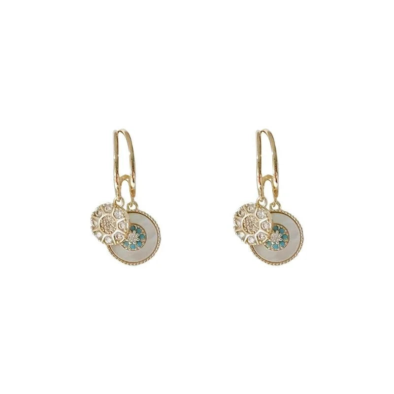 14K Plated Copper Shell Micro Pave Zircon Stud Earrings French Court Geometric Style