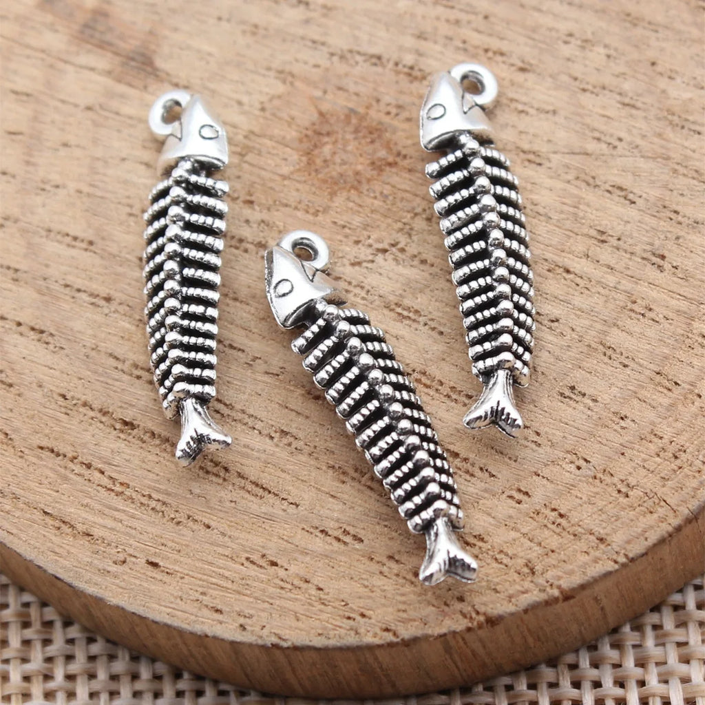 26x6mm 1.2g Antique Silver Zinc Alloy Fish Bone Charm Pendant for DIY Necklace Bracelet Making