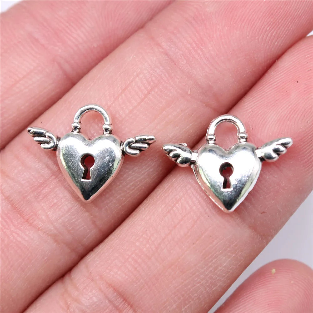 18x13mm 1.4g Multicolor Zinc Alloy Winged Heart Wing Charm Pendant for DIY Necklace Bracelet Making