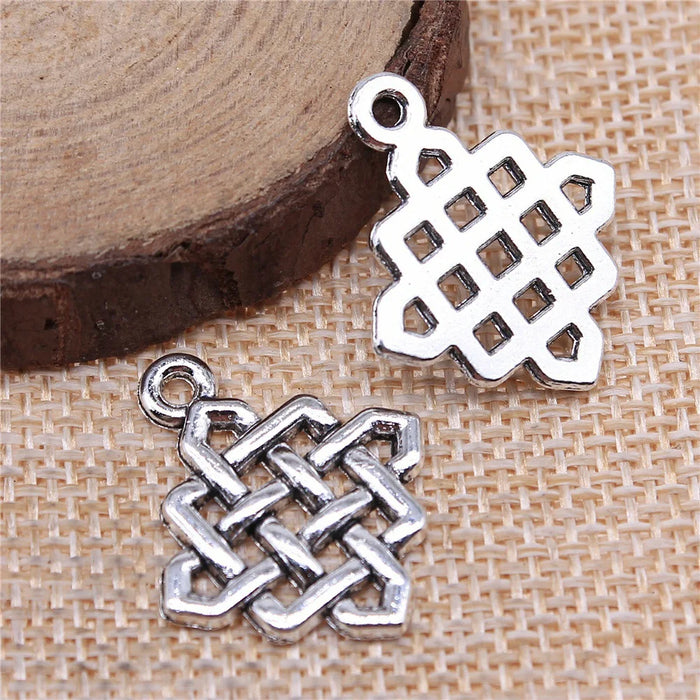 25x21mm 2.2g Antique Silver Zinc Alloy Chinese Knot Charm Pendant for Garment Accessory Jewelry Making