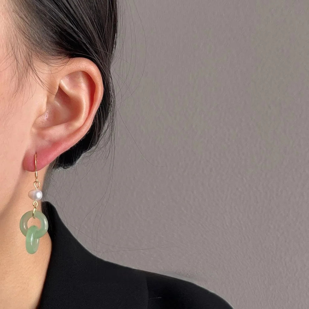 Freshwater Pearl Geometric Tassel Drop Earrings Light Jade Vintage Handmade Jewelry For Women