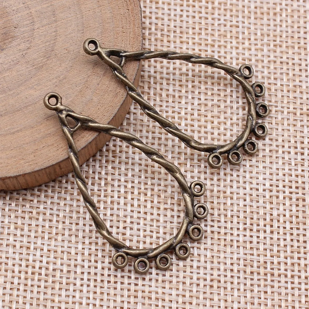 43x25mm 1.5g Multicolor Zinc Alloy Twisted Teardrop Earring Connector Charms for DIY Earrings Making