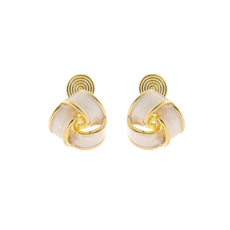 Elegant Geometric Flower Knot Enamel Alloy Stud & Clip On No Piercing Spiral Disc Women's Earrings