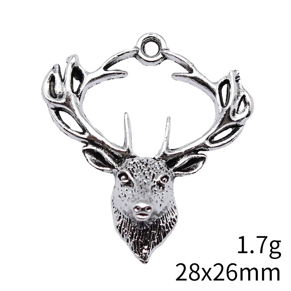 28x26mm 1.7g Antique Silver Zinc Alloy Deer Head Charm Pendant for DIY Animal Theme Jewelry Making
