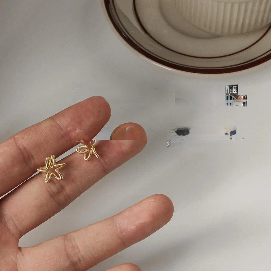 14K Gold Plated Irregular Geometric Copper Stud Earrings, Minimalist Mini Office Jewelry
