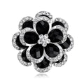 Elegant Black Flower Rhinestone Alloy Brooch, Sparkling Petal Lapel Pin Corsage For Women's Suit Accessory