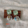 Ice Blue Ocean Glass Glazed Square Geometric Stud Earrings Minimalist Fashion Jewelry