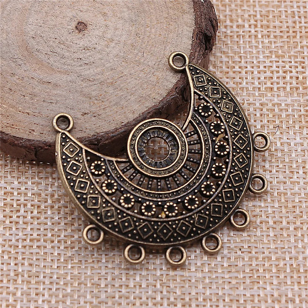 43x41mm 7.4g Antique Zinc Alloy Half Moon Multi Hole Earring Connector Charms for DIY Jewelry Making