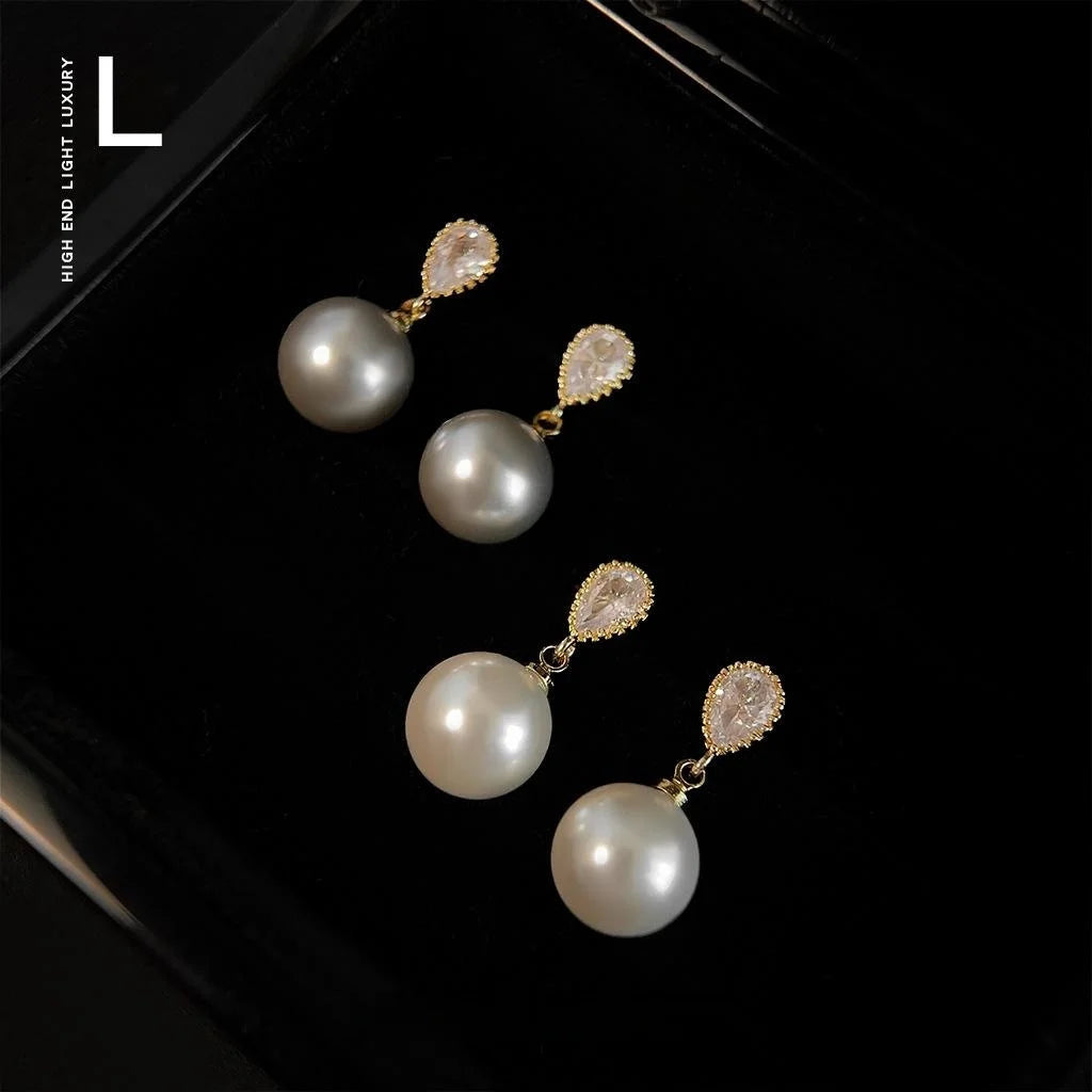 Light Luxury Glass Pearl Zircon Teardrop Drop Earrings For Women