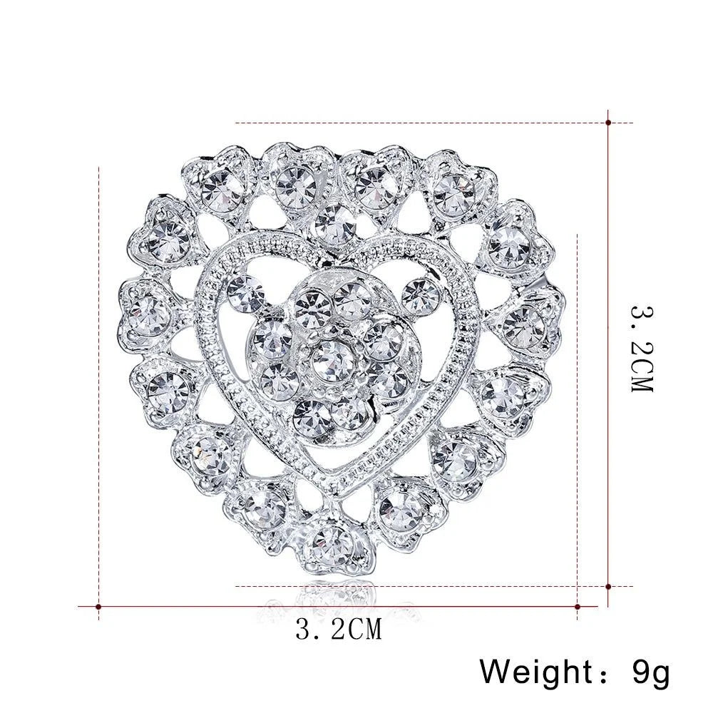 Elegant Korean Style Heart Rhinestone Brooch, Silver Alloy Zircon Lapel Pin Corsage For Women's Suit Gift
