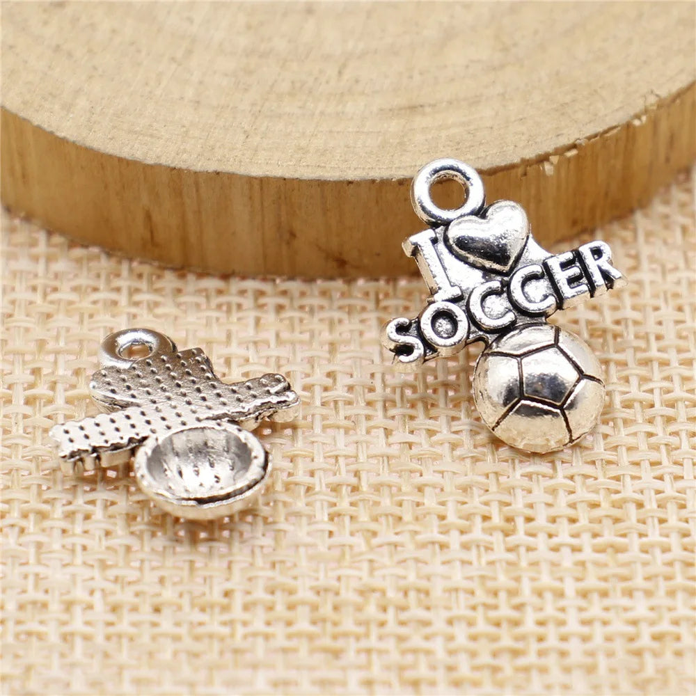 20x16mm 1.5g Multicolor Zinc Alloy I Love Football Sports Charm Pendant for Bracelet Necklace Making