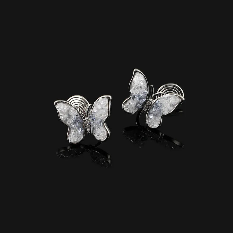 Elegant Gradient Blue Crystal Butterfly Stud & Clip On No Piercing Rhinestone Alloy Earrings