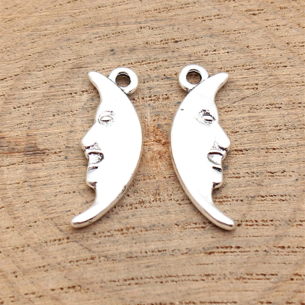 24x8mm 1.2g Antique Silver Zinc Alloy Double Sided Face Moon Charm Pendant for DIY Jewelry Making