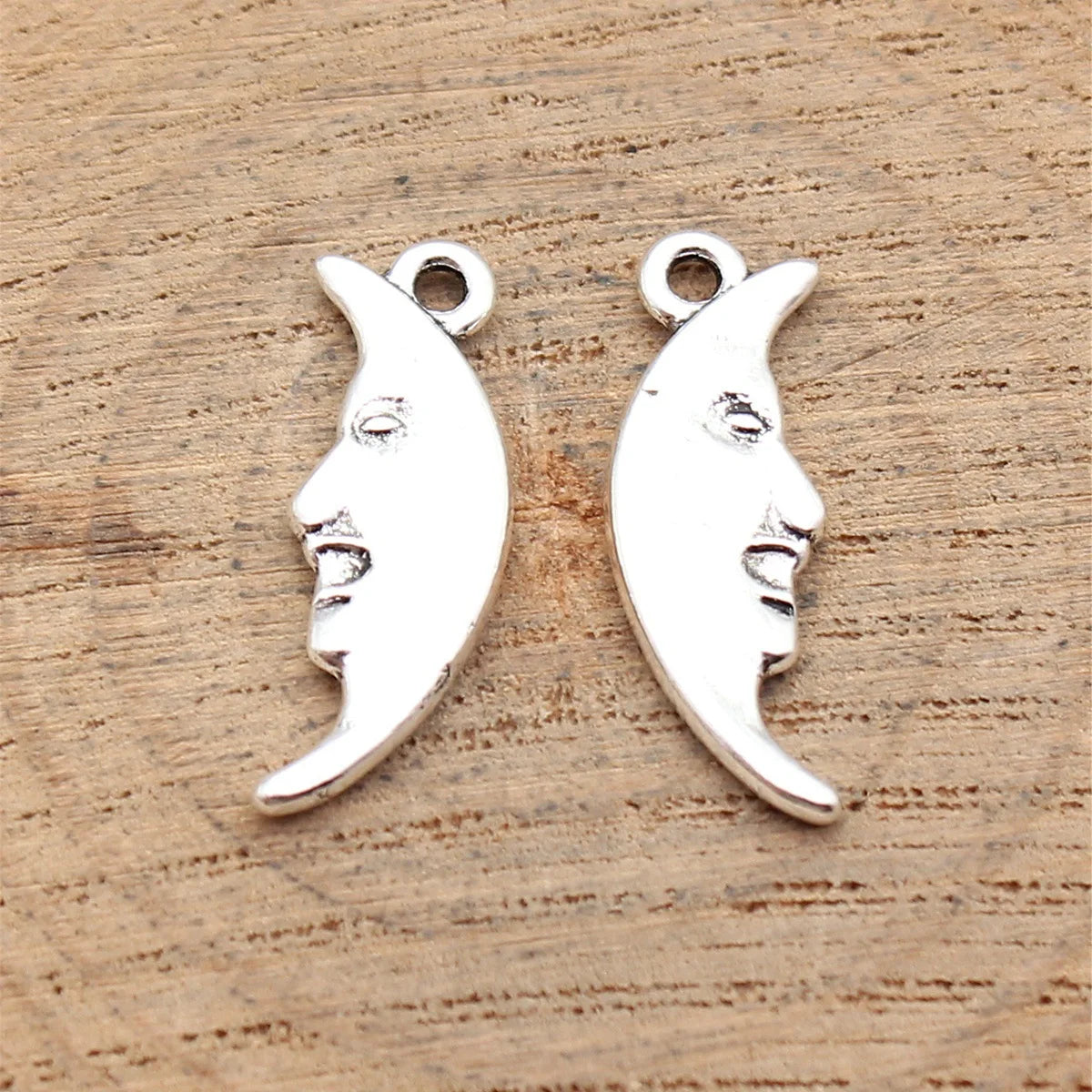 24x8mm 1.2g Antique Silver Zinc Alloy Double Sided Face Moon Charm Pendant for DIY Jewelry Making