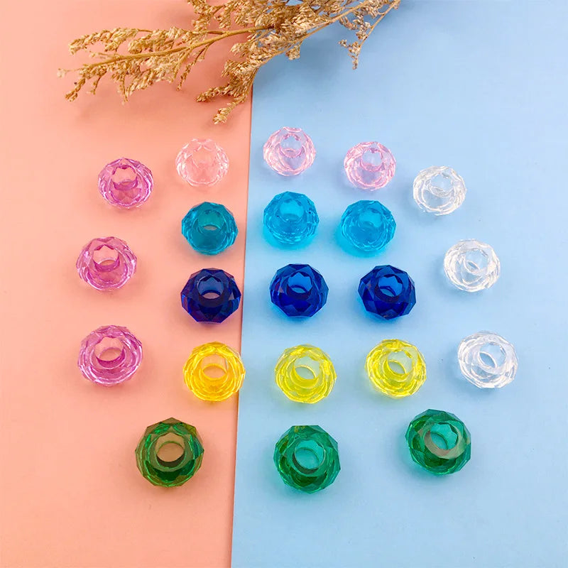 Transparent Faceted Acrylic Large Hole Loose Beads for DIY Bracelet Necklace Jewelry Making