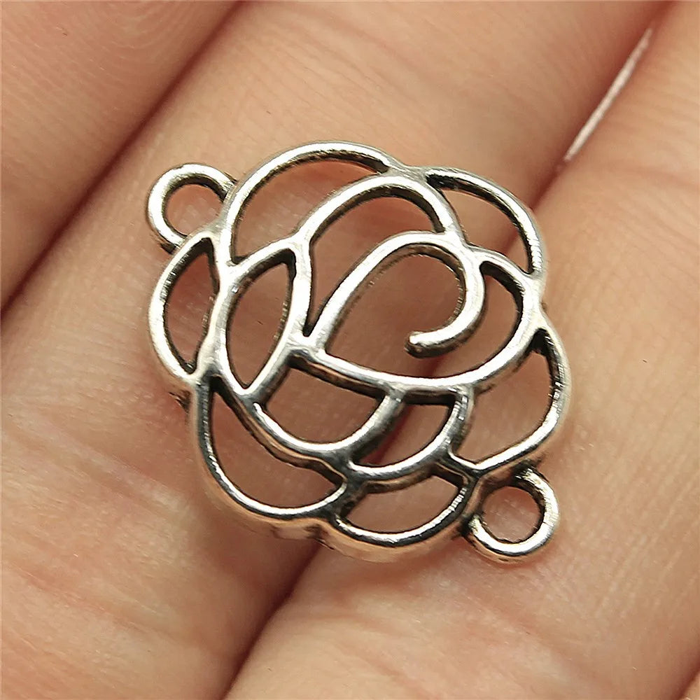 23x19mm 1.3g Antique Silver Zinc Alloy Flower Connector Charm for DIY Vintage Jewelry Making
