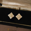 Micro Pave Zircon Genuine Shell Flower Petal Stud Earrings 4K Gold Plated Copper Minimalist Jewelry