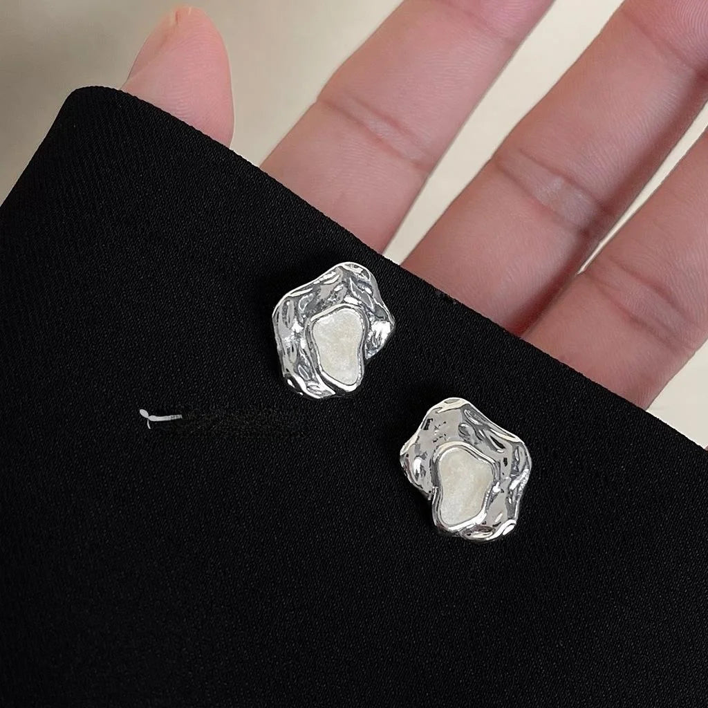 Irregular Geometric Alloy Stud Earrings, Niche Designer Sweet Cool Minimalist Ear Jewelry