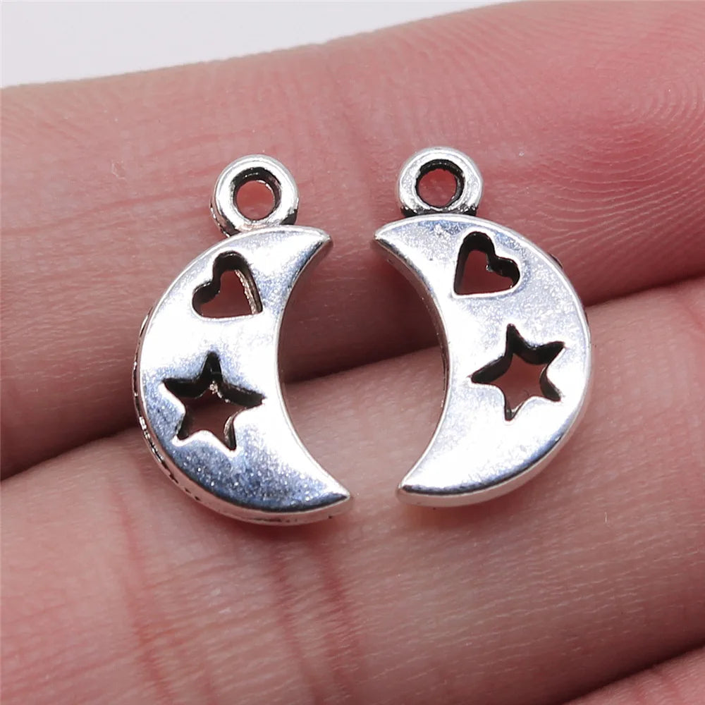 9x17mm 1.3g Multicolor Zinc Alloy Heart Moon Star Charm Pendant for DIY Jewelry Making