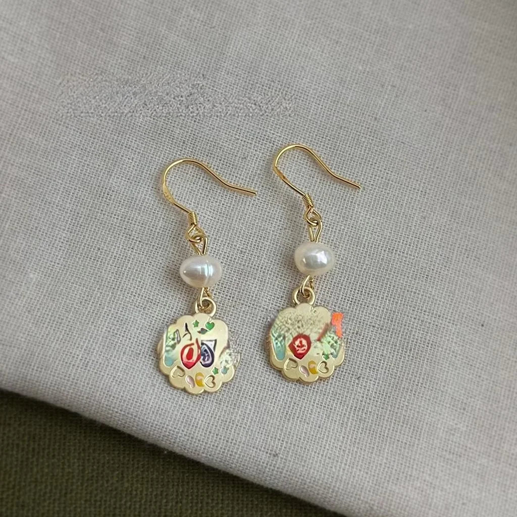 Vintage Handmade Freshwater Pearl Drop Earrings With English Letter Tag And Silver Plated Pins